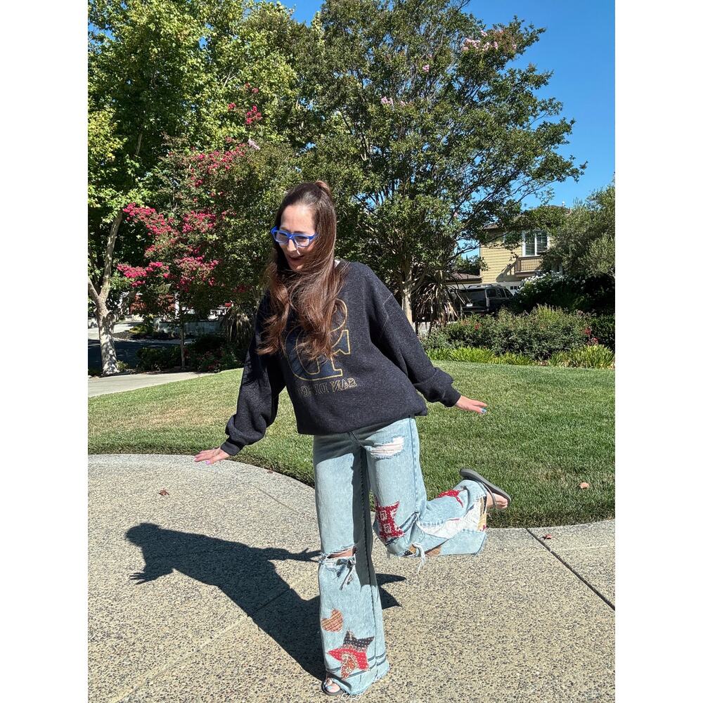 Upcycled Size 24 Hidden Patchwork Appliqu Flared … - image 7